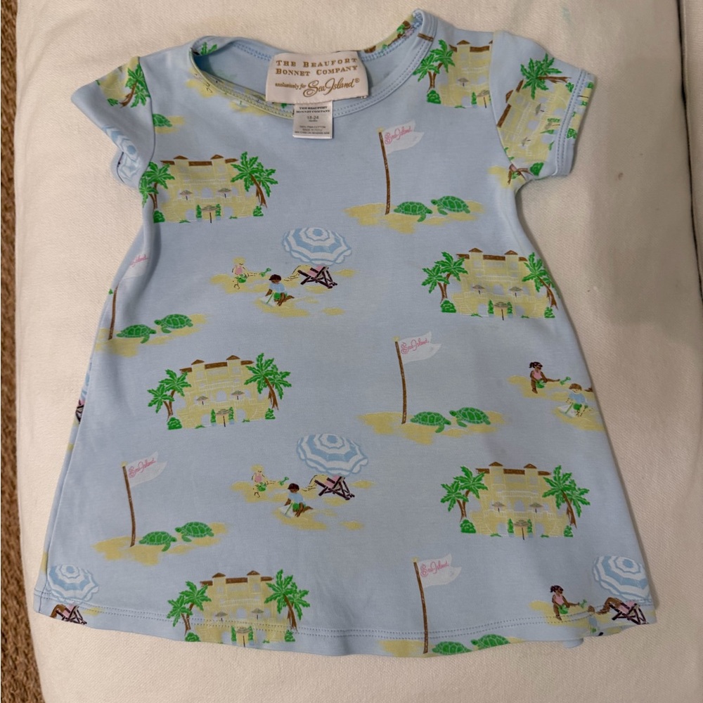 The Beaufort Bonnet Company Light Blue Tropical Print Girls Casual Dress - Picture 3 of 3